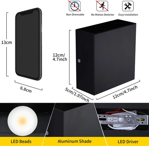 Vista 5 de Lightess Aplique de pared LED cableado, 10 W, juego de 2 lámparas de pared modernas negras, luces de montaje en pared arriba hacia abajo, mini metal