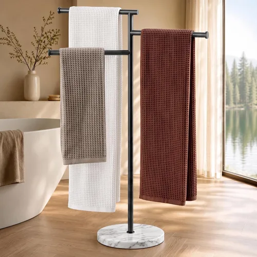 Vista 12 de KES - Toalleros de pie para suelo de baño, 2 brazos giratorios, acabado cepillado Brazos - Toalleros de baño con base de mármol pesada, acabado