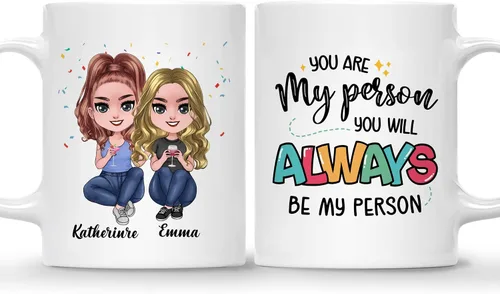 Vista 13 de Gossby Taza de café personalizada de la amistad, regalo personalizado Besites para mujeres con diseño de muñeca, nombre, cita – cumpleaños, Navidad