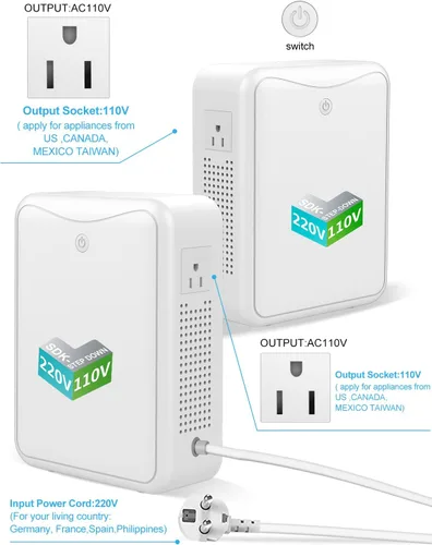 Vista 2 de Transformador de reducción de voltaje 220 V a 110 V convertidor de voltaje 2000 W, sin ruido, adecuado para exprimidores, máquinas de chocolate
