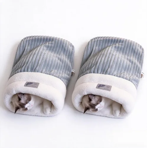 Vista 9 de Saco de dormir para gatos, cama cálida y esponjosa para gatos de interior Gris