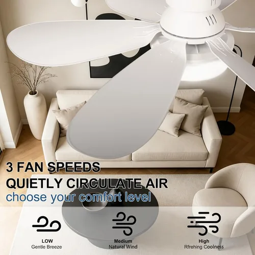 Vista 6 de Ventilador de techo atornillado con luz, luz de ventilador con mando a blanco-1
