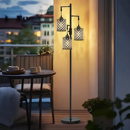 Vista 8 de Lámparas de pie de cristal GyroVu para sala de estar, lámpara de pie negra de 3 luces, lámpara alta de pie con elegante pantalla de cristal K9