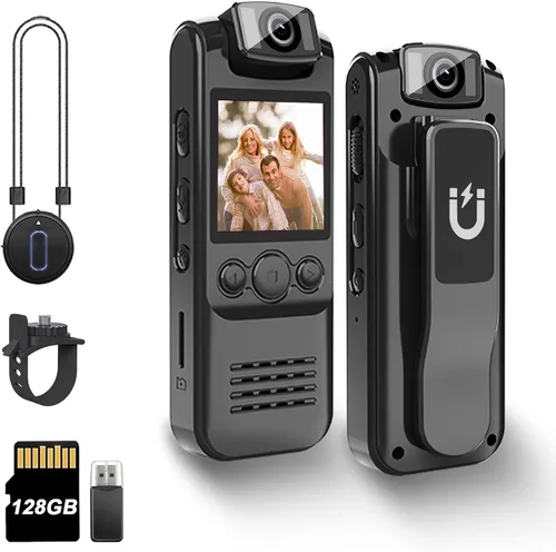 Vista 9 de Cámara corporal 4K con grabación de audio y video, mini cámara portátil de 64 GB con cordón magnético, cámara desgastada por el cuerpo para viajes