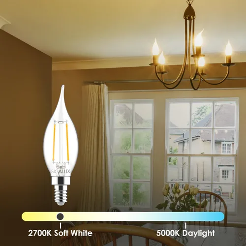 Vista 4 de Bombillas LED E12 para candelabro, regulables, equivalentes a 60 W, 4.5 W, blanco suave, 2700 K, 500 lúmenes, punta de llama CA10, bombilla