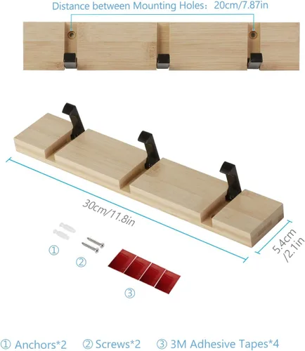 Vista 4 de JSVER Perchero de pared para colgar abrigos, ganchos para colgar en la pared con 3 ganchos retráctiles estándar, perchero que ahorra espacio