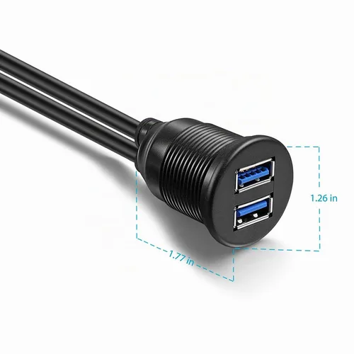 Vista 6 de Cable de extensión USB 3.0 de 2 puertos, montaje empotrado, adaptador de panel de tablero de instrumentos para automóvil, camión, barco