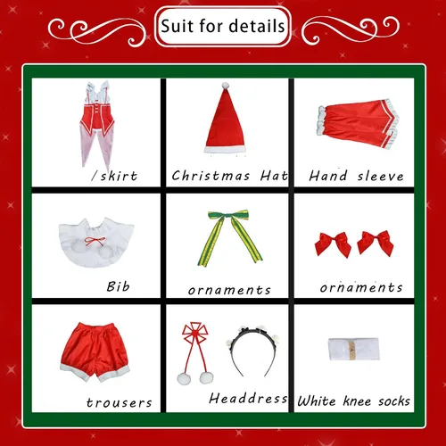 Vista 6 de Rem Ram cosplay Red Maid dress Christmas Costume Christmas Hat Lolita masquerade dress