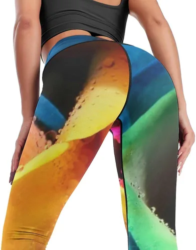 Vista 4 de Colorful Rainbow Nature Rose Workout Leggings for Women High Waisted Tummy Control Yoga Pants