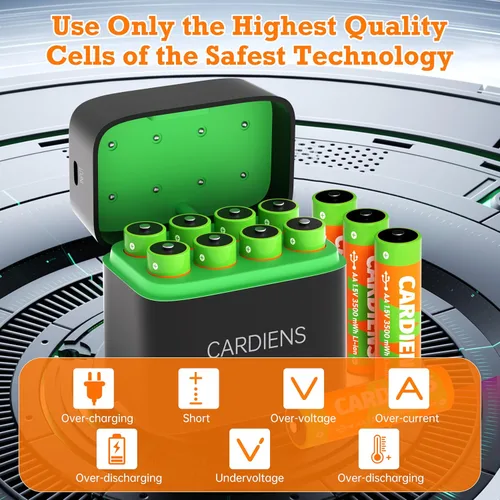 Vista 6 de Baterías AA recargables con cargador rápido de 1.5 V, baterías de litio triple a de 3500 mWh de alta capacidad, pilas de litio AA recargables AA