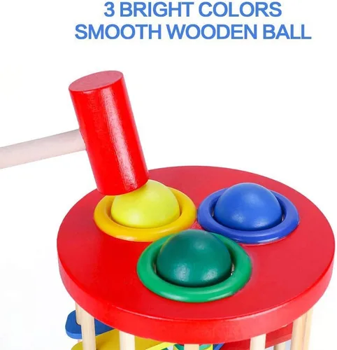 Vista 6 de AVIUDHE Juguete de bola de madera para niños, banco que golpea, martillo, rampa, rollo, juguetes educativos Montessori, regalo para bebés y niños