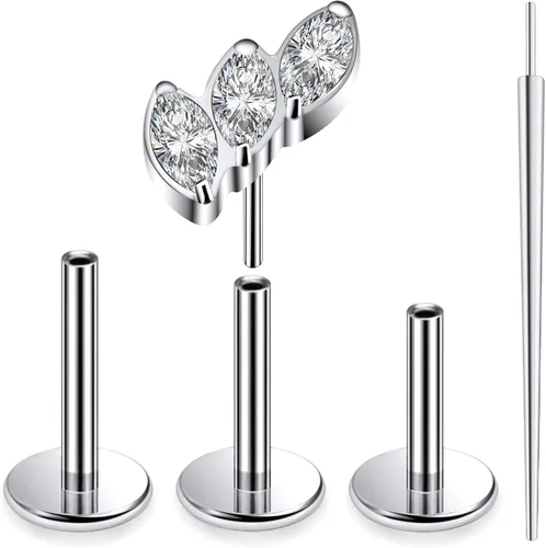 Vista 9 de 20G 18G 16G Astm F136 - Aretes de titanio sin rosca con parte trasera plana, tragus hélice, caracola, piercing, nariz, labio, hélice, cartílago