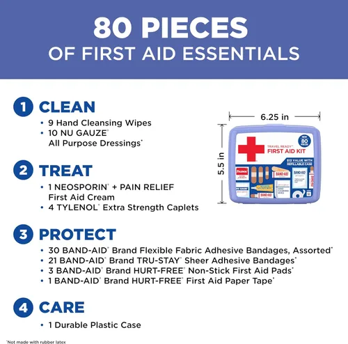 Vista 4 de BAND-AID Brand Travel Ready Kit portátil de primeros auxilios de emergencia, cuidado de heridas menores, perfecto para el hogar, automóvil, camping