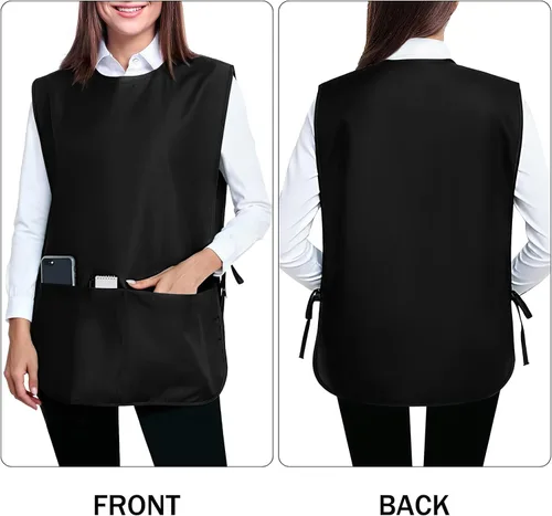 Vista 2 de BOHARERS Delantal Smock Cobbler para Mujeres y Hombres - con Lazos Laterales y 3 Bolsillos para Chef de Cocina, Limpieza, Estilista