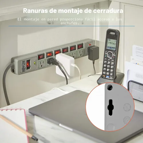 Vista 10 de Barra de contactos protectora de sobretensión de Tripp Lite. 7 tomacorrientes + control de tomacorrientes Valor no encontrado Gris