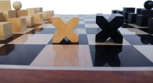 Vista 4 de Juego de ajedrez modelo Bauhaus Mid Century Tournament Ajedrez de madera con tablero de ajedrez de madera de ébano de 17 pulgadas con bordes