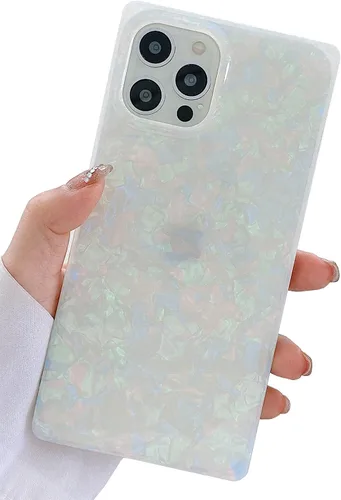 Vista 23 de Elegante Funda con Concha de Madre Perla para Niña Compatible con iPhone 14 de 6.1 Pulgadas, Funda Rectángulo con Borde, Elegante y delgada