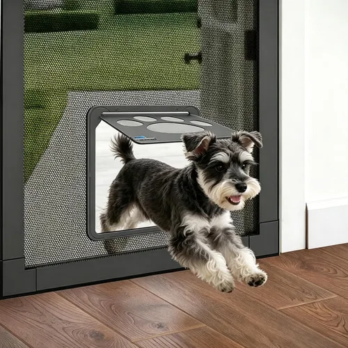 Vista 9 de Puerta para perros para puerta de pantalla, puerta para gatos con inserto pequeño para puerta corredera de fácil instalación, pequeña 8"×10