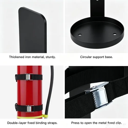 Vista 4 de Fire Extinguisher Mount,Metal Bracket(Black1pcs) Heavy Duty,Wall Mounted Bracket with Rubber Base Pad,Shock Absorbing Design Compatible with 5lb