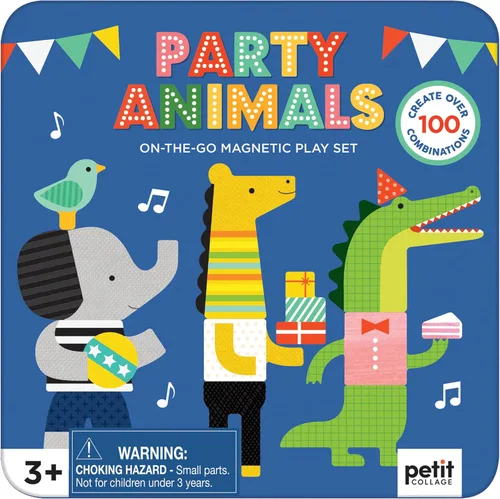 Vista 4 de Petit Collage Juego magnético de animales de fiesta, mesa de juego magnética para mezclar y combinar, ideal para mayores de 3 años, incluye 2