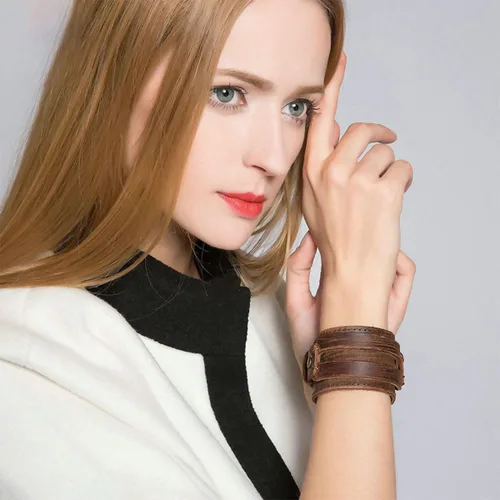 Vista 5 de Merdia Pulsera ajustable de piel auténtica para hombre y mujer, diseño punk, café, 30G, Cuero