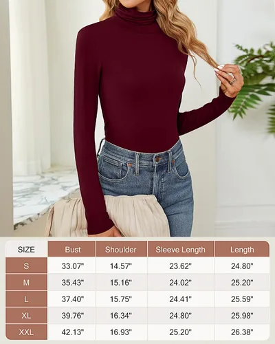 Vista 6 de Ficerd Paquete de 2 camisas de cuello alto para mujer, manga larga, cuello alto, ajustadas, suaves, elásticas, térmicas, básicas, sin botones