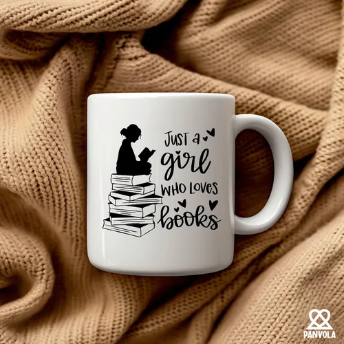 Vista 5 de Panvola Just A Girl Who Loves Books Book Lover Gift For Woman Reader Librarian Mug Bookworm Bibliophile Novedoso Vaso de Cerámica Café 11 oz Blanco