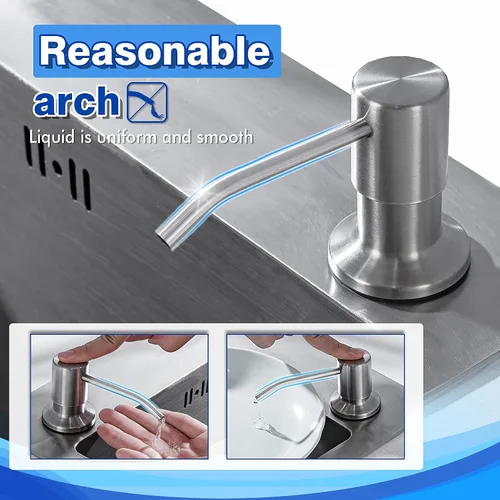 Vista 2 de Dispensador de jabón integrado para fregadero de cocina WEWE, acero inoxidable de níquel cepillado en dispensador de jabón de mostrador, recarga