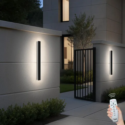 Vista 34 de Luces de pared modernas para exteriores de 39 pulgadas, 2700 K-6500 K, aplique de pared al aire libre regulable seleccionable con control remoto
