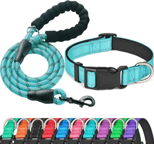 Vista 19 de Ladoogo collar reflectante para perro con acolchado de neopreno suave, collares de nylon transpirables y ajustables para perros pequeños, medianos