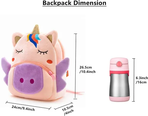 Vista 4 de NICE CHOICE Linda bolsa cruzada para niños pequeños de peluche con dibujos animados, mini bolsa de viaje para bebé niña niño de 2 a 6 años, Mochila