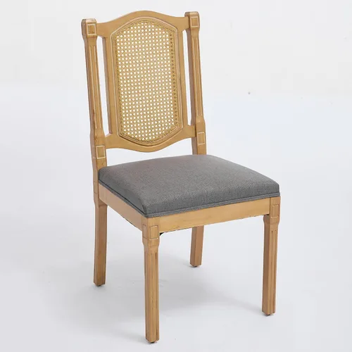 Vista 5 de Solid Wood Rattan-Back Dining Chairs Set of 2 with Linen Cushion & S-Springs, Durable Table & Chair Sets for Dining Room, Kitchen, Cafe, Living Room
