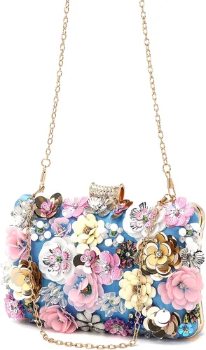 Vista 5 de LETODE Bolso de mano de flores para mujer, bolso de fiesta formal, bolso de hombro con correa de cadena
