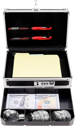 Vista 4 de Mini caja de seguridad Vaultz con bandeja, 8.5 x 2.75 x 5.5 pulgadas, color negro, Negro