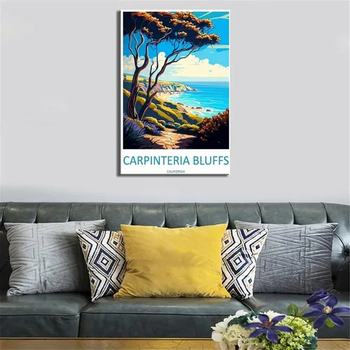 Vista 4 de Carpinteria Bluffs California - Póster de viaje vintage de paisaje de 08 x 12 pulgadas (7.9 x 11.8 in), lienzo artístico y lienzo para pared, póster