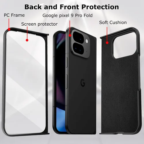 Vista 2 de Funda para Google Pixel 10 Pro Fold con protector de pantalla frontal, ultra fina mate duro PC caso resistente a los arañazos cubierta protectora