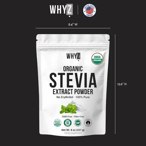 Vista 7 de Polvo de stevia orgánico, 8.01 oz, edulcorante puro de stevia sin calorías para bebidas, polvo para hornear y bebidas, sin regusto, sin OMG