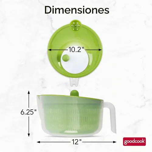 Vista 5 de GoodCook Deluxe, para ensalada, 6 cuartos de galón de capacidad, perilla de giro fácil, boquilla de vertido integrada, cesta multiuso, duradero