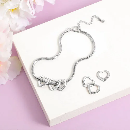 Vista 9 de Pulsera personalizada para mamá – Pulsera personalizada con dije de corazón con 1 – 20 nombres grabados – Pulsera ajustable para mujer – Regalo