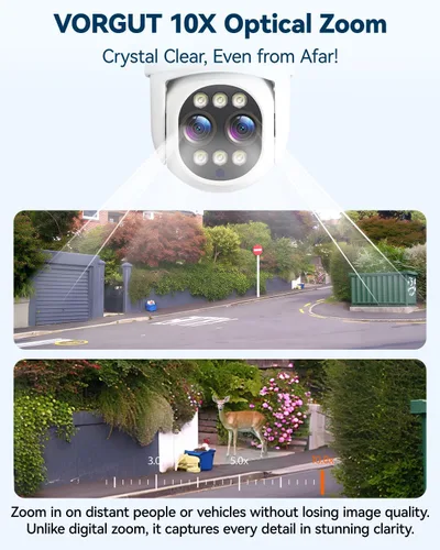 Vista 4 de Cámara de seguridad inalámbrica para exteriores con monitor, 2 cámaras PTZ de doble lente 10X con zoom híbrido para vigilancia del hogar, visión
