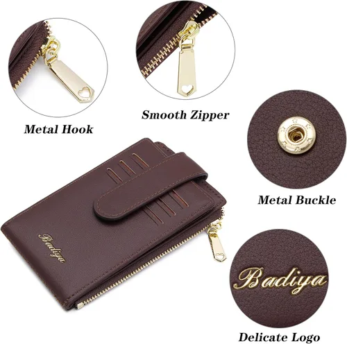 Vista 5 de Badiya Tarjetero para mujeres con RFID, carteras delgadas, plegables, tarjetero multifuncional, monedero