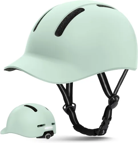 Vista 14 de Shinmax Casco de bicicleta – Casco de ciclismo ligero ajustable estilo gorra de béisbol con visera larga, tira reflectante, para viajes urbanos