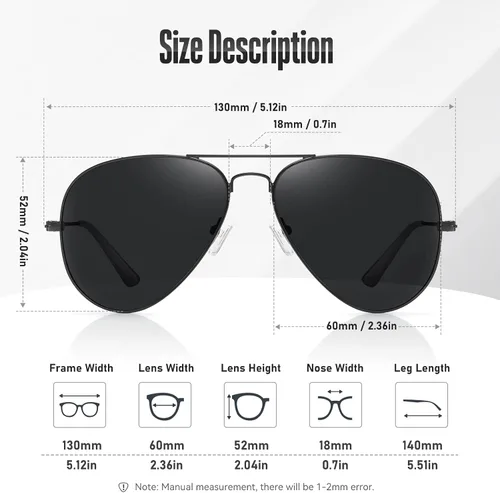 Vista 3 de kunchu Classic Aviator Sunglasses for Men Womens Sunglasses Driving Polarized Sunglasses UV 400 Lens Protection