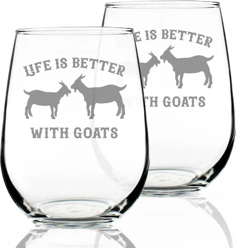 Vista 5 de Custom Life Is Better With Goats - Personalized Stemless Wine Glass - Funny Farm Animal Themed Decor and Gifts - Large 17 Ounce - Customized Wine
