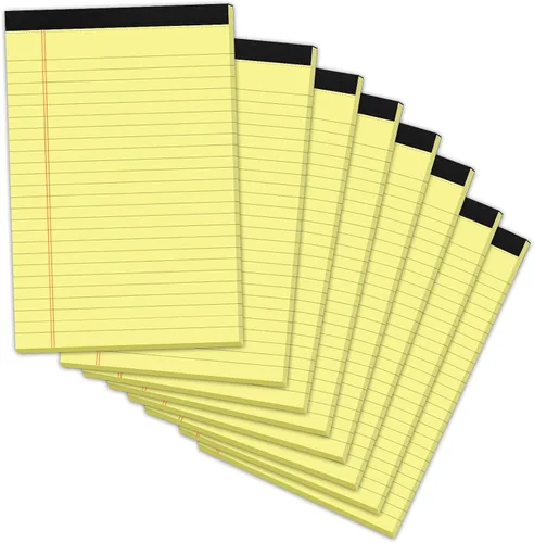 Vista 9 de Blocs de notas pequeños de 5x8 amarillos – paquete de 4, papel grueso premium de 80gsm, 30 hojas/60 páginas por bloc, páginas perforadas con rayas