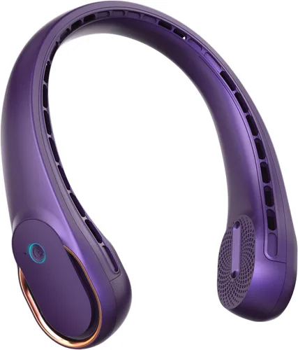 Vista 9 de FrSara Ventilador de cuello portátil sin aspas, 5200 mAh, 3 velocidades, viento envolvente de 360°, ultra silencioso, recargable por USB, ventilador