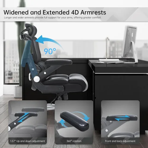 Vista 5 de Silla de oficina grande y alta de 500 libras, silla de escritorio ergonómica resistente con soporte lumbar ajustable, silla ejecutiva de computadora
