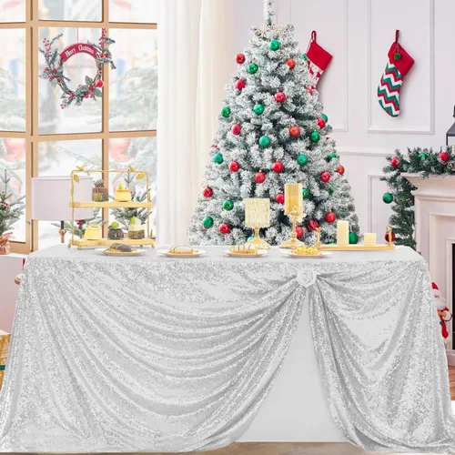 Vista 37 de Manteles redondos de lentejuelas negros para fiestas, de 121,9 cm, mantel redondo de purpurina ajustado, pequeño, lindo y dulce, para boda