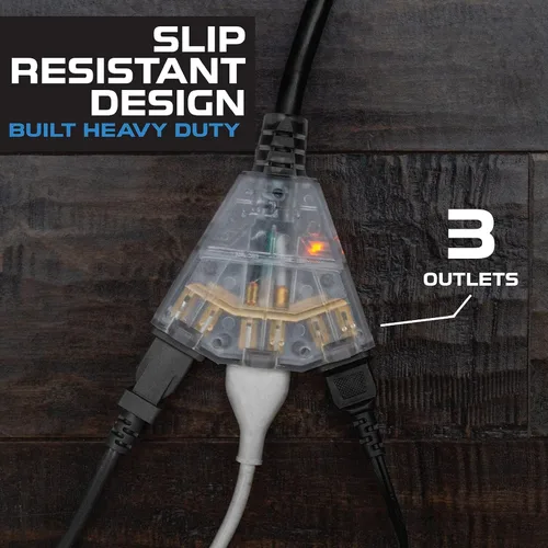 Vista 5 de Iron Forge Cable Cable de extensión de calibre 10 iluminado de 3 pies, 3 tomacorrientes, cable de extensión resistente al aire libre con múltiples