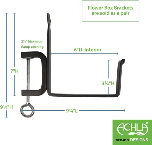 Vista 2 de Achla Designs SFB-01C Caja de flores con abrazadera, soporte de cubierta de 6 pulgadas, negro